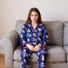 Omen's 2 Piece Printed Suit Long Sleeve Button Up Top Wide Leg Pants Suit Set Pajamas Home Casual Suit
