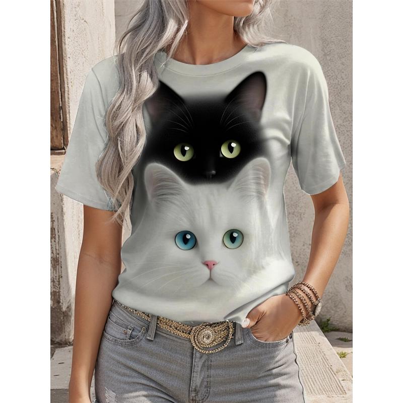 

Women s T Shirt Cat Graphic Animal Stylish Classic Casual Short Sleeve Crew Neck S