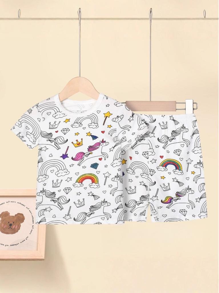Kinder Cartoon Schlafanzug Set Bequem Atmungsaktiv Hauskleidung Für DIY Handbemalte Graffiti Kunst Kreatives Zeichnen