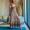 Womens Summer Boho Skirts Casual Maxi Flowy Elastic High Waist A-Line Tiered Swing Floral Long Skirts with Pockets