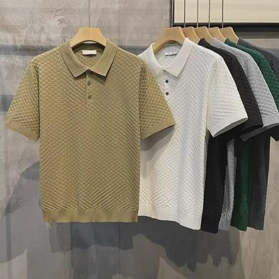 Men's Japanese-Style Light Luxury Plaid Polo Shirt - Summer Trendy, Solid Color, Short-Sleeved, All-Match Lapel T-Shirt