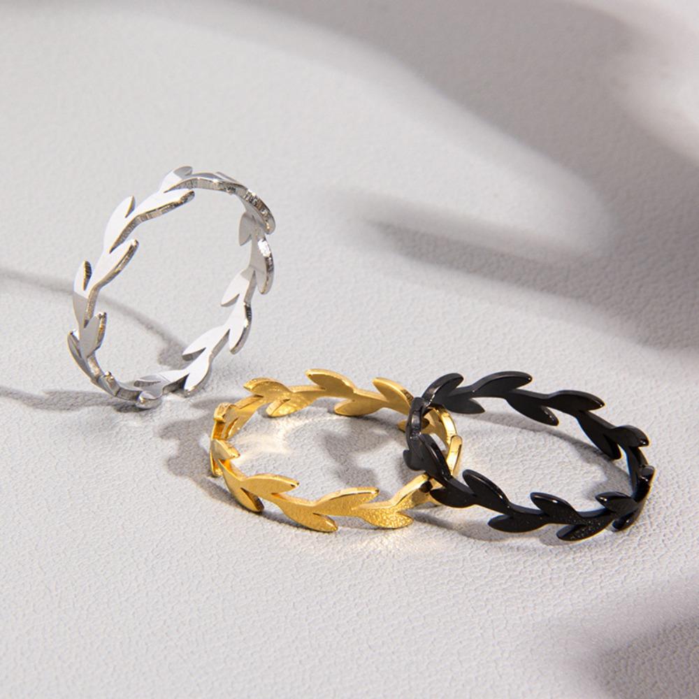Simple Personality Stainless Steel Willow Branches Leaves Garlands Rings for Men Women Daily Wear Plant Flowers Finger Jewelry
