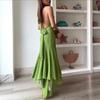 Women's Green Halter Neck Maxi Dress with Asymmetric Hem and Keyhole Cutout