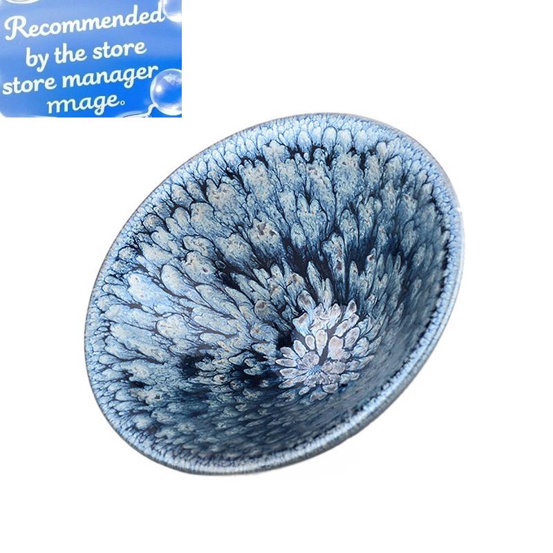 Jian zhan Flower Bloom Tenmoku Tea Cup Natural Clay Glaze Fired in Kiln under 1300 Celcius Porcelain Tea Bowl CN