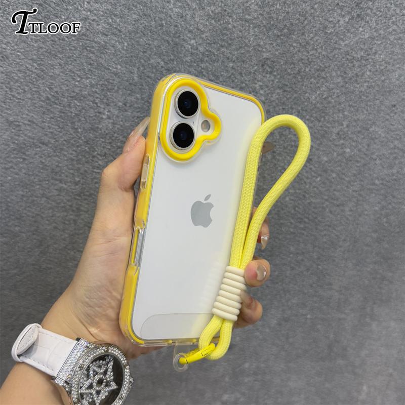 2in1 Clear With Wrist Strap lanyard Phone Case For iPhone 11 12 13 14 15 16 Pro Max Plus Shockproof Bumber Soft TPU Cover