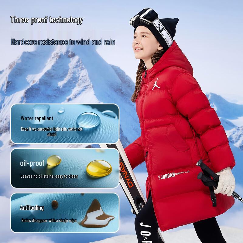 Jordan AJ Kids  Mid-Length Hooded 90% Duck Down Jacket 140 /68