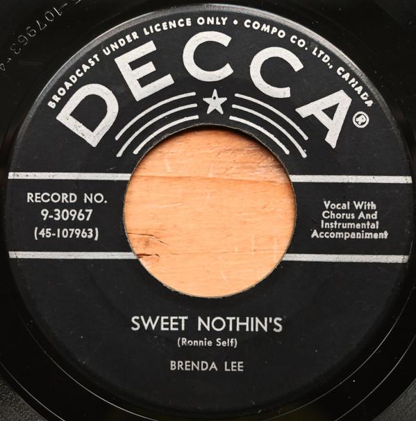 

7inch Record BRENDA LEE - Sweet Nothin s 930967 Decca 1959 Canada Rock Used