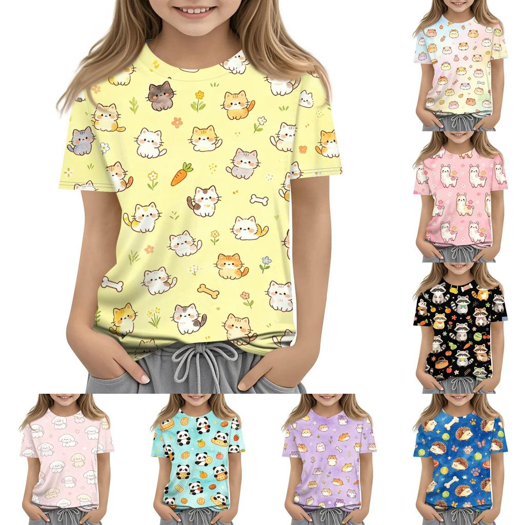 Kids Animal Print Short Sleeve T Shirt Casual Loose Fit Crew Neck Top Soft Comfortable Fabric Suitable for Everyday Wear