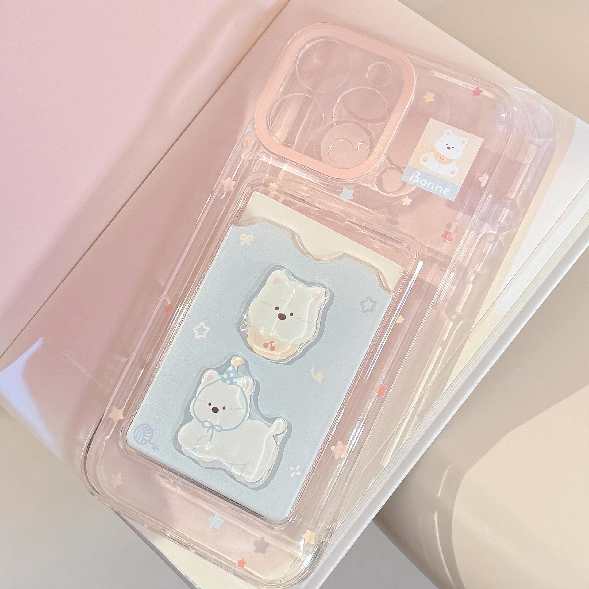 

Korean Style Puppy Card Bag Suitable for Apple 15 Promax Mobile Phone Case Iphone16 Transparent 14 Full Cover 13 Three dimensional Soft 12pro (6.1)