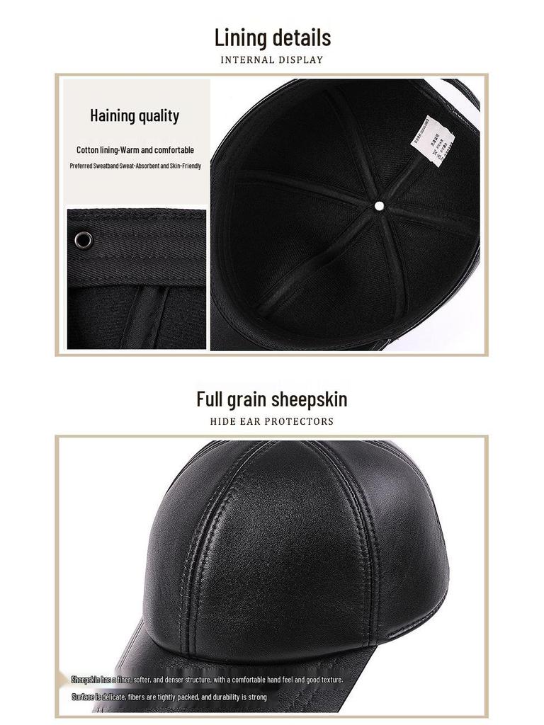 Men's Sheepskin Duckbill Cap - Adjustable Sun Protection for Large Heads, Perfect for Spring and Summer Outdoor Wear