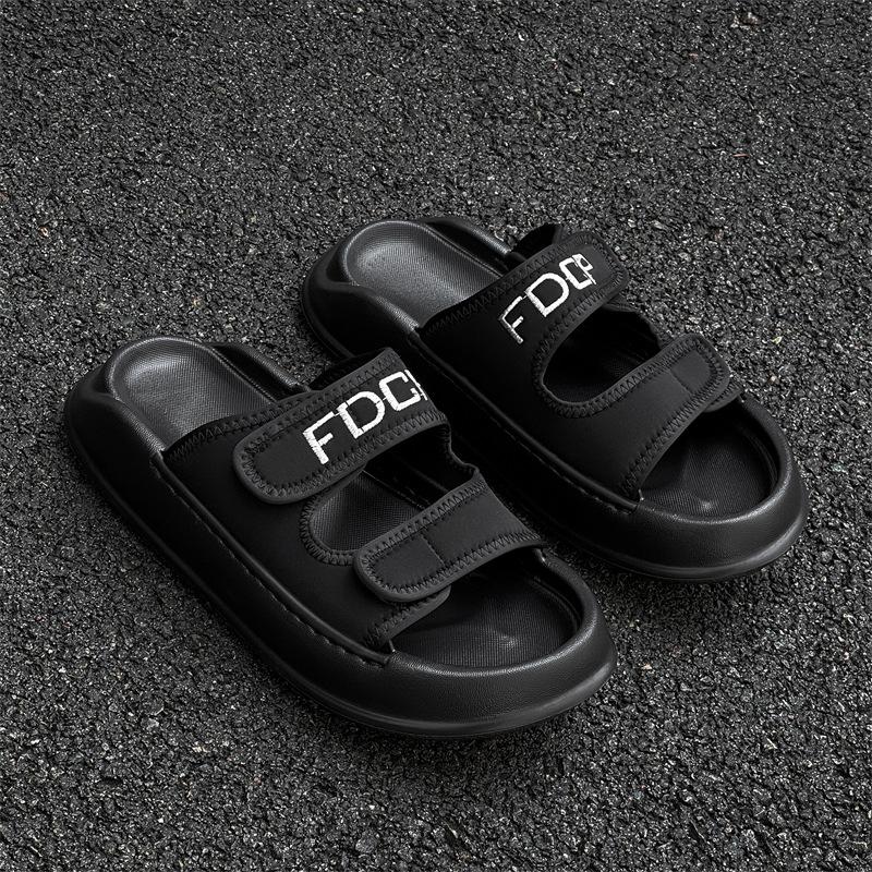 

2025 новые пляжные сандалии с открытым носком на липучке, нескользящие сандалии, модные универсальные трендовые тапочки 371230-J 38 чёрный