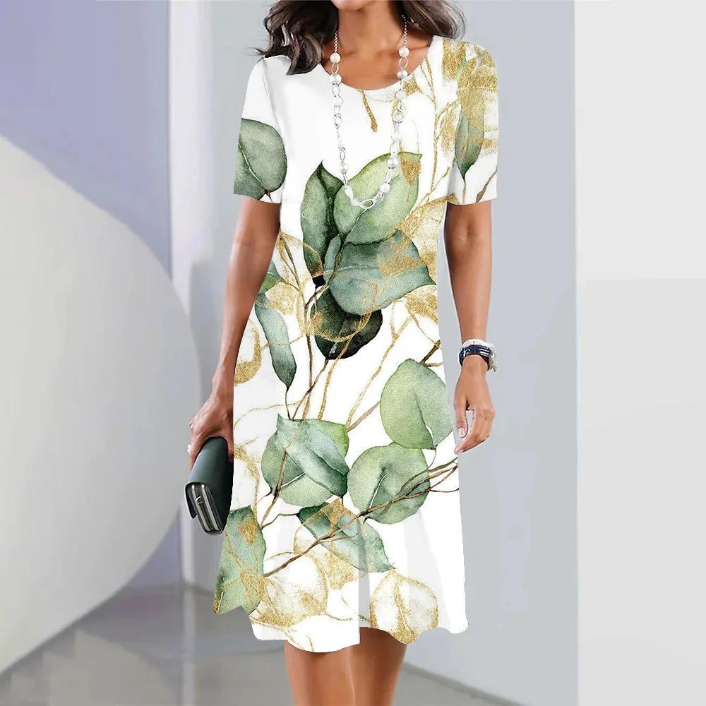 New Botanical & Flower Print Women's Dresses Plus Size Elegant Long Dresses Female Women Clothing One-piece Dress