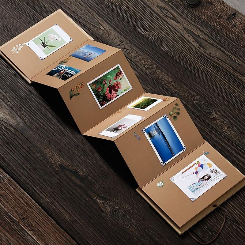 Kraft Paper Folding Album, Double-Sided Folds, Rope Design, for Lovers Birthday Wedding Growth Memory Book (Black/Khaki)