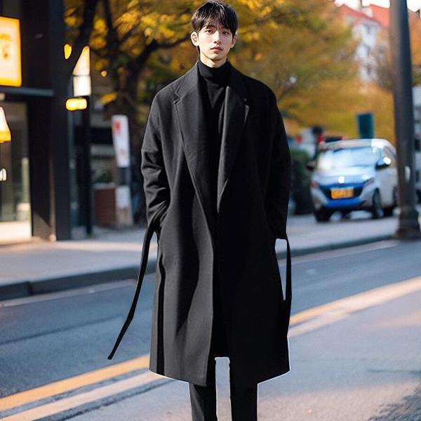 

Мужское шерстяное тренчкот в японском стиле: Модное, Плотное, Теплое Пальто Миди M (100-130 jin)