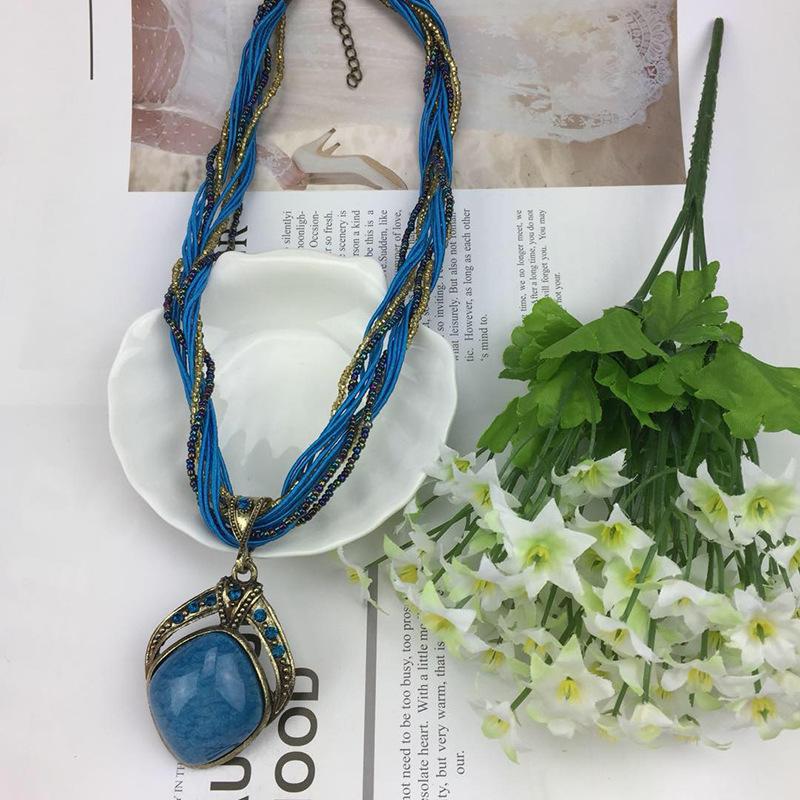 Новое ретро креативное, этническое стильное преувеличенное круглое полое ожерелье-цепочка в стиле ретро на ключицу синий