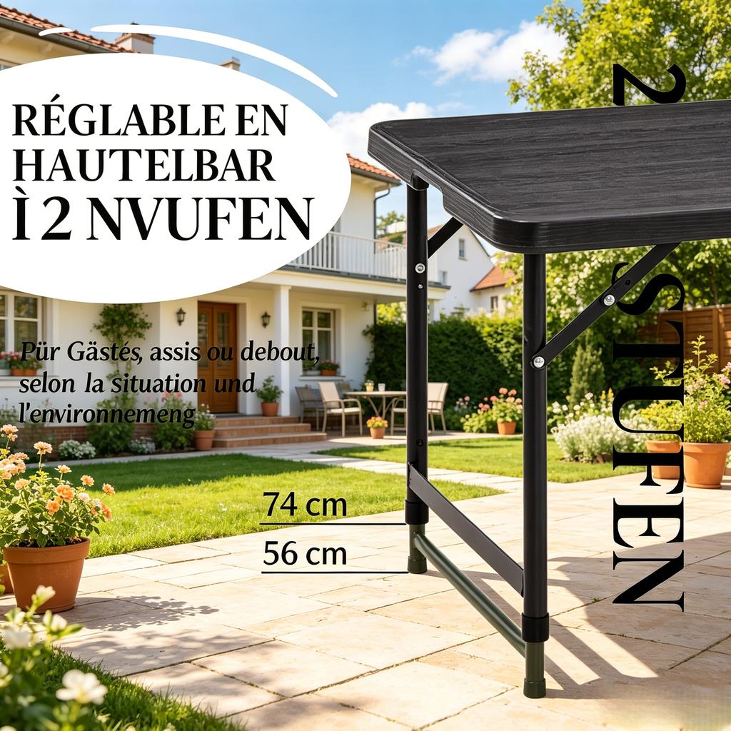 Versatile Side Table,Adjustable Height Folding Outdoor Dining Table,Portable Outdoor Camping Table(only with 1pc side table)