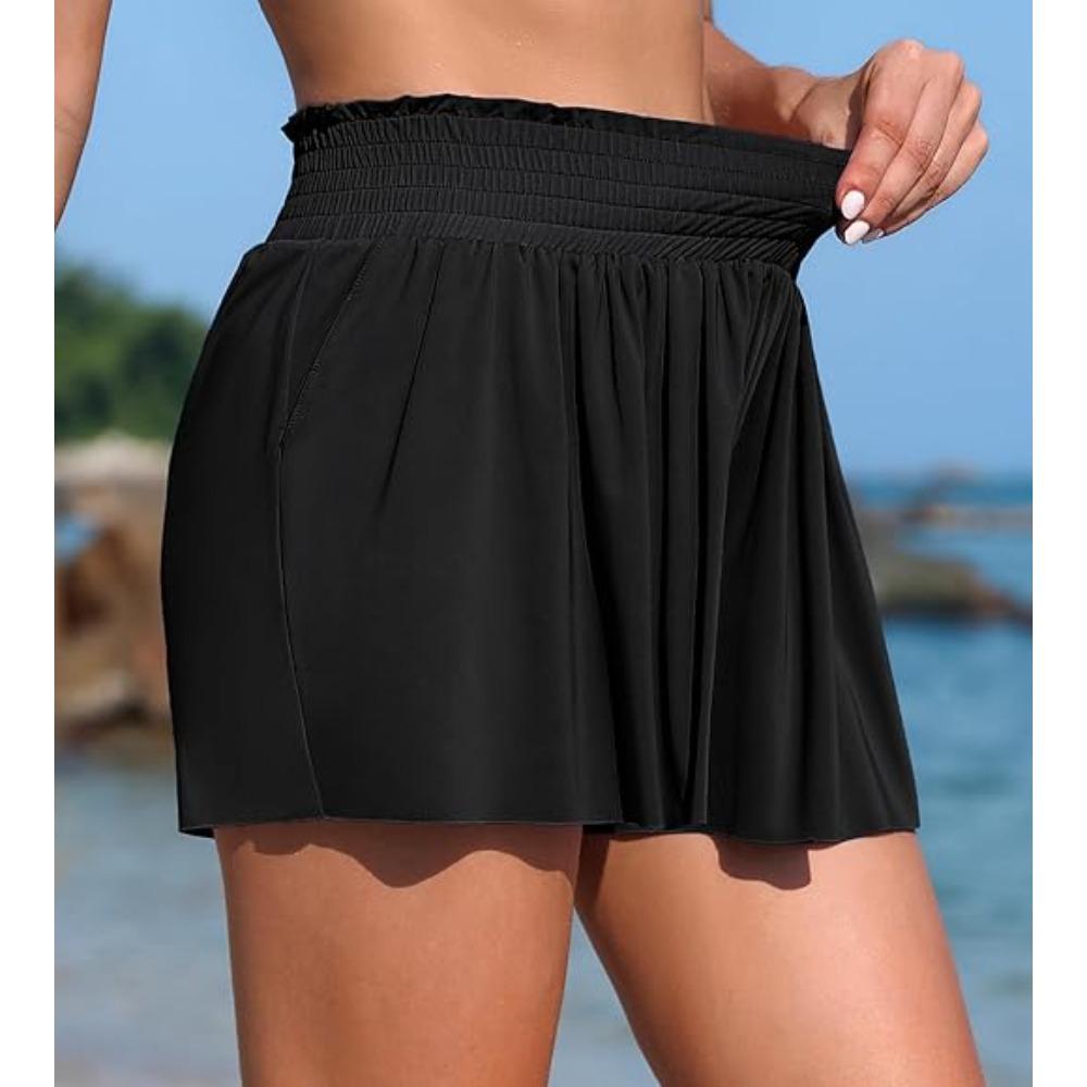 CHARMLEAKS Women's 3" High Waisted Swim Shorts with Pockets Flowy Borad Shorts Tummy Control Athletic Bathing Suit Bottoms