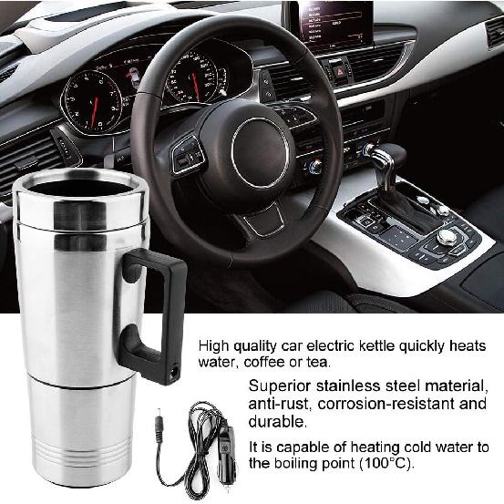 Qiilu Heated Travel Mug 12V Electric Car Kettle Boiler Stainless Steel Heating Cup Coffee Tea Warmer Cup 350ML+150ML