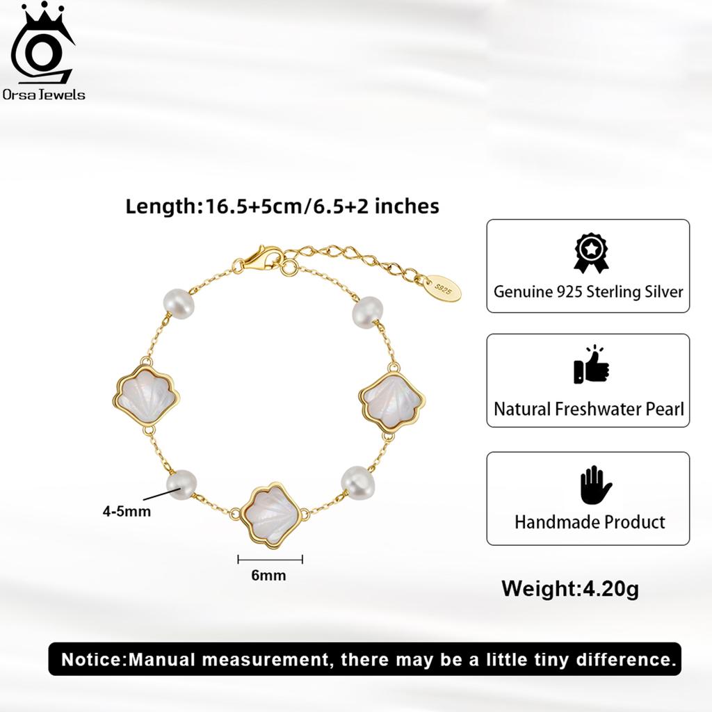 ORSA JEWELS Dainty Conch Shell Bracelet 925 Sterling Silver Ocean-Inspired Beach Jewelry Gift for Women Shell Link Chain GPB41