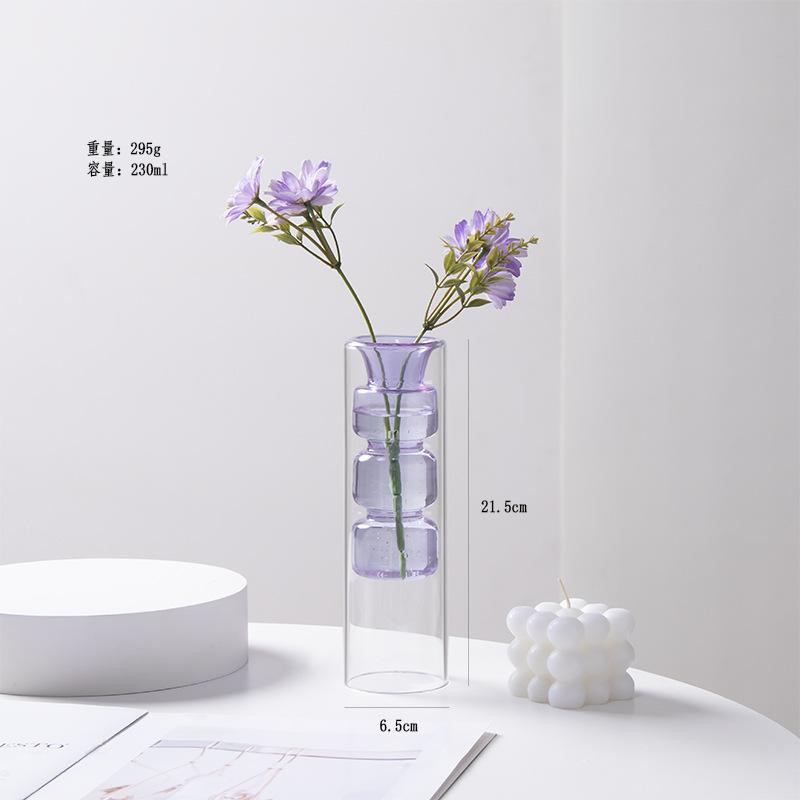 Colorful Double-layer Glass Vase, Vase Decoration Glass Vase Flowerpot Home Office Dining Table Decoration