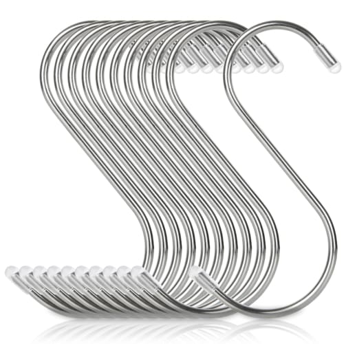 Yanuki Large S-Hooks (Pack of 50) Stainless Steel 12cm S-Hooks with Vinyl Covers, 23.5 lbs (11 kg) Weight Capacity, Rust-Resistant, Scratch-Resistant,