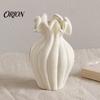 Modern Minimalist Flower Vase Vase, Holder, Decorative Ribbed Texture with Gentle Healing Floral Arrangement Wavy Rim, Ideal for Dried Fresh Flowers &