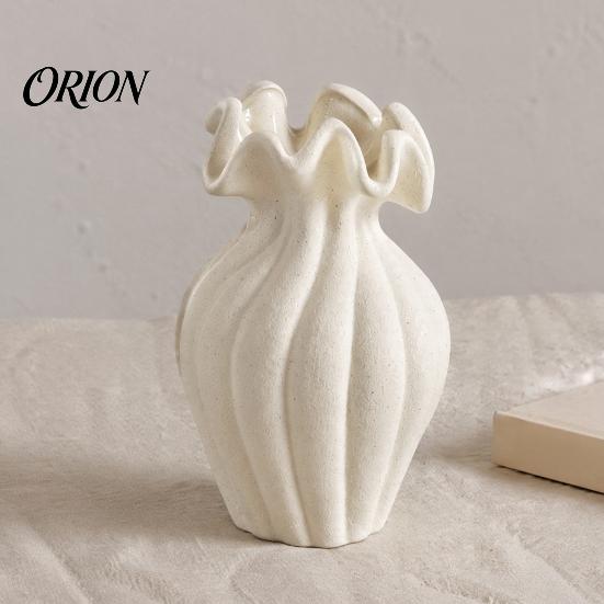 Modern Minimalist Flower Vase Vase, Holder, Decorative Ribbed Texture with Gentle Healing Floral Arrangement Wavy Rim, Ideal for Dried Fresh Flowers &