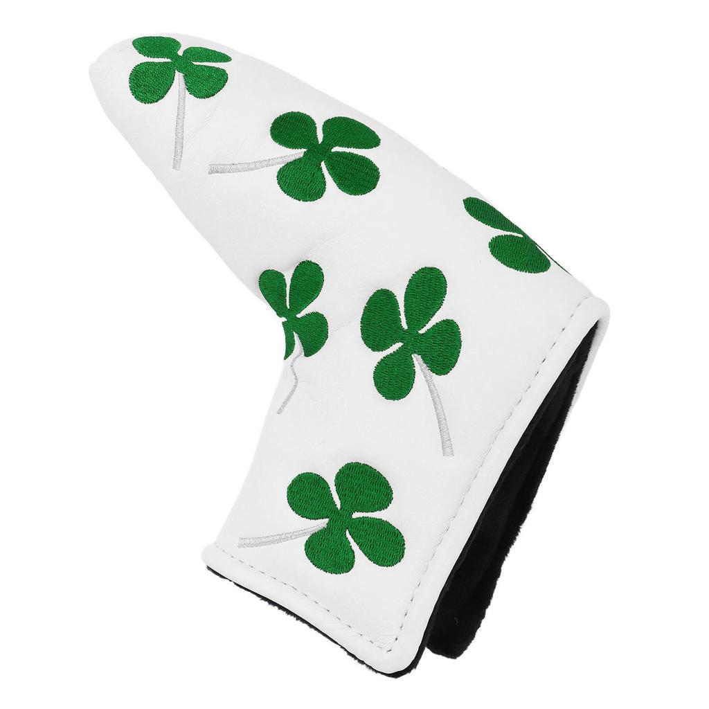 Good Luck Four Leaf Golf Putter Headcover Thick Plush L Shaped Golf Blade Putter Head Cover White