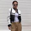 Black & White Women's Genuine Lambskin Leather Jacket Handmade Biker Motorcycle