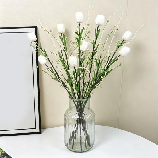 Artificial Tulip Flower Realistic Fake Flower Bouquet Long Stem Faux Floral Arrangement for Home Office Wedding Decoration