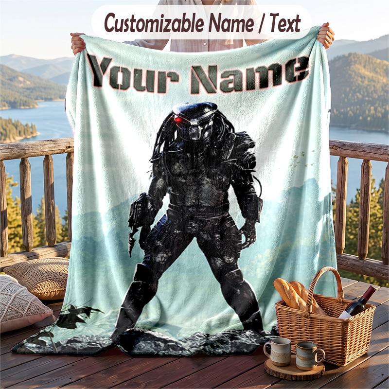 Custom Text Flannel Throw Blanket, Lightweight Cozy Bed Sofa BlanketPredator