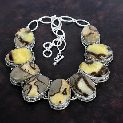 Náhrdelník Septarian Gemstone 925 Stříbrný náhrdelník Krásný Vintage náhrdelník Náhrdelník s nastavitelným řetízkem Ručně vyráběné šperky Dárky pro maminku