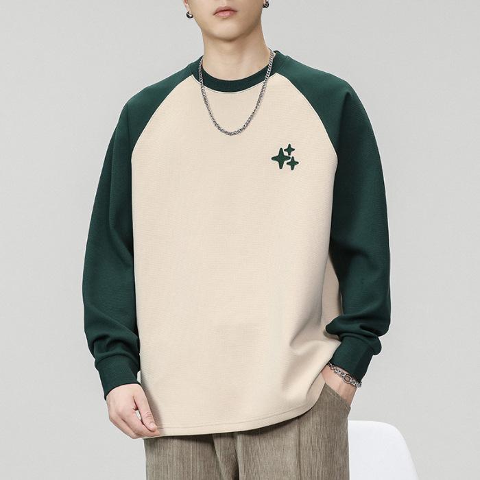 

Осенний контрастный цветной свитер с круглым вырезом, мужской свободный, большого размера, модный бренд, молодежный, американский, ретро, повседневный, модный 4XL