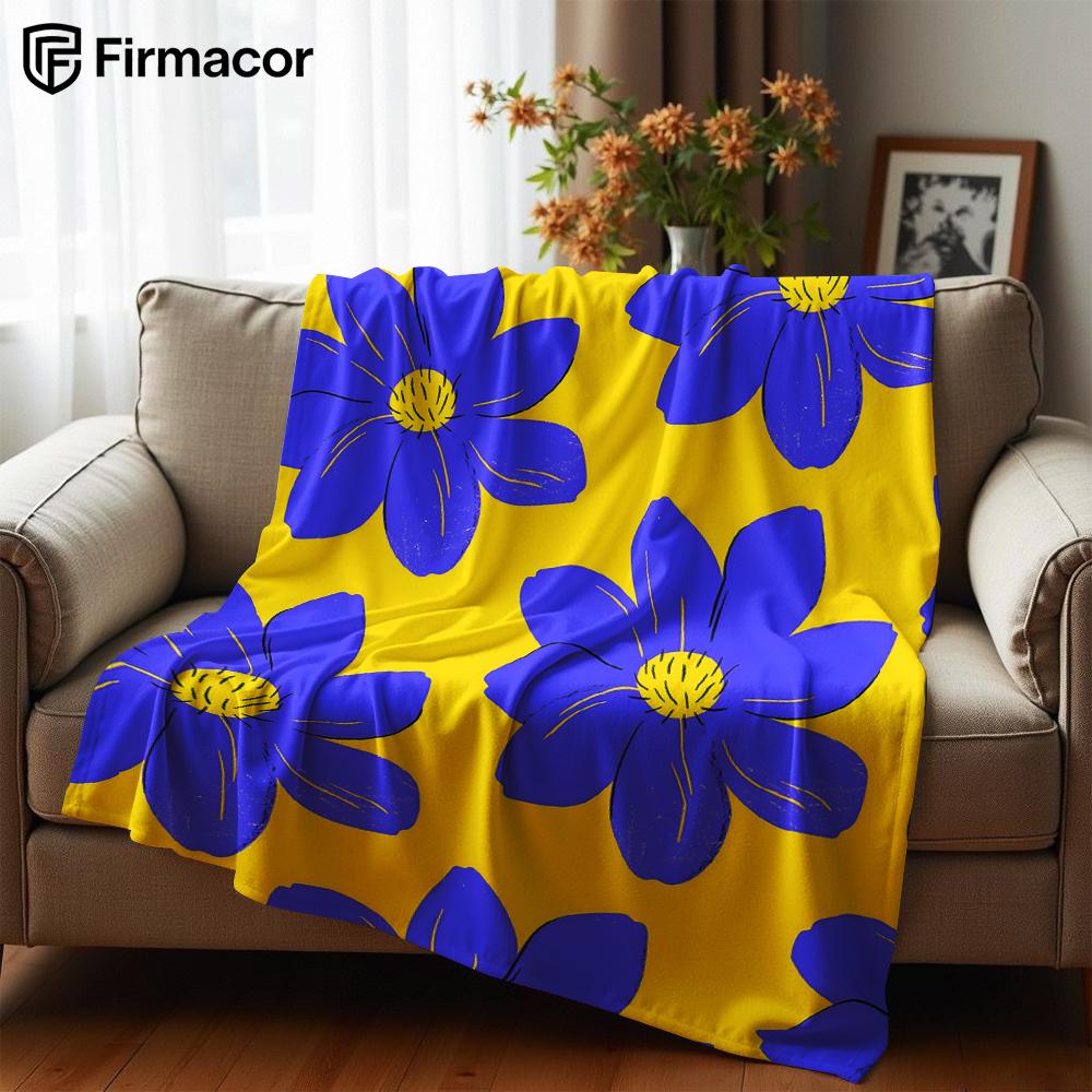 Blue Floral Anime Cartoon Flannel Blanket Soft Warm Throw for Bedroom Sofa Car Kids Holiday Gift
