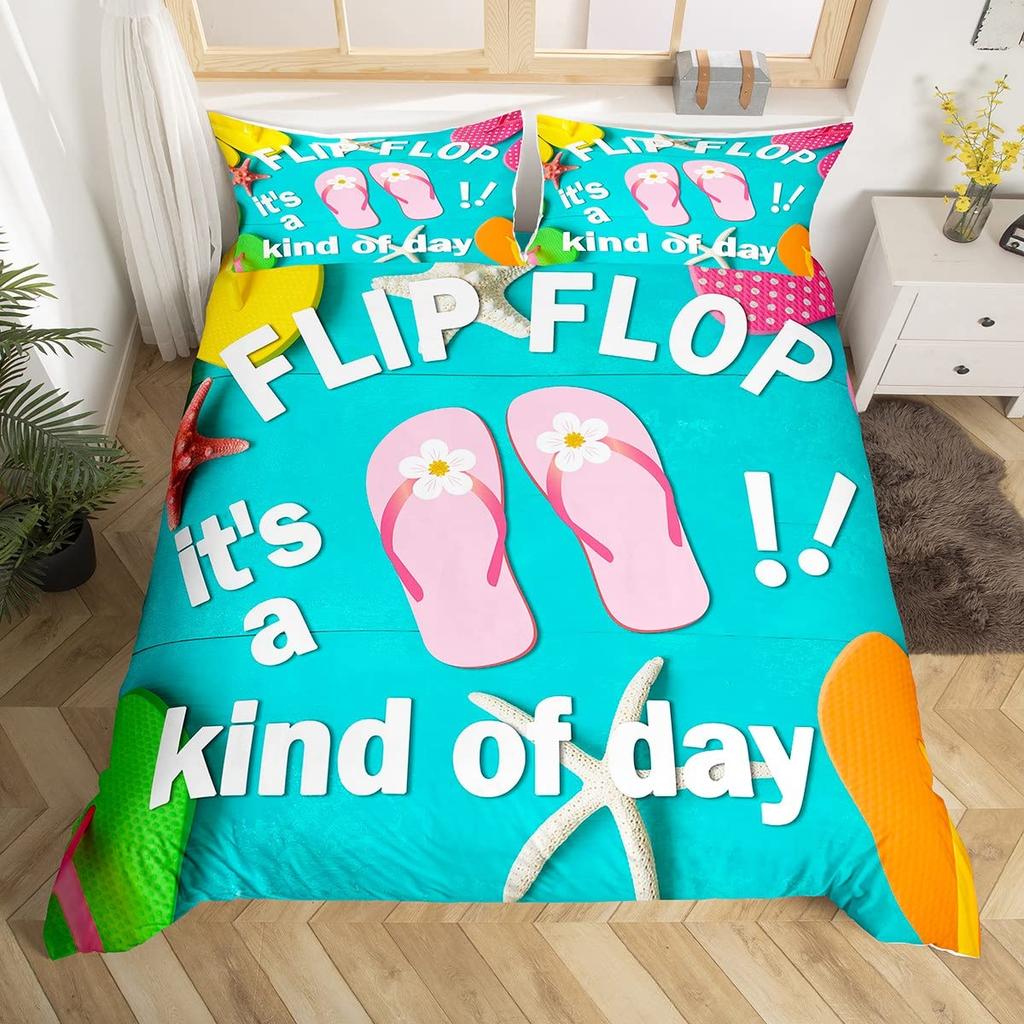Bunte Flip-Flops Bettwäsche-Sets für Teenager Kinder Leichte Tagesdecke mit 2 Kissenbezügen Strandurlaub Bettwäsche-Set Ohne Bettdecke