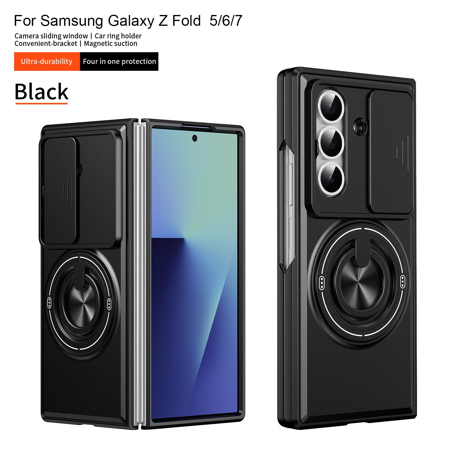 

Lens Sliding Window Rotating Ring Holder Phone Case for Samsung Galaxy Z Fold 7 6 5 Fold7 Fold6 Fold5 Magnetic Protective Cover Galaxy Z Fold6