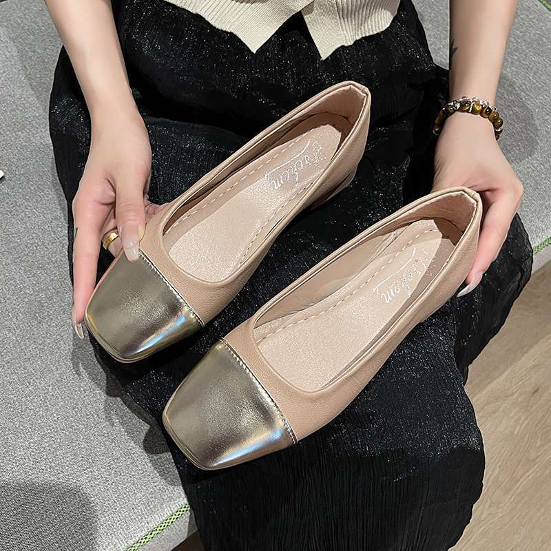 

Soft-soled foreign-style single shoes women s spring and summer new fairy versatile shallow-mouth bow Doudou shoes square head flat-soled women s s 40