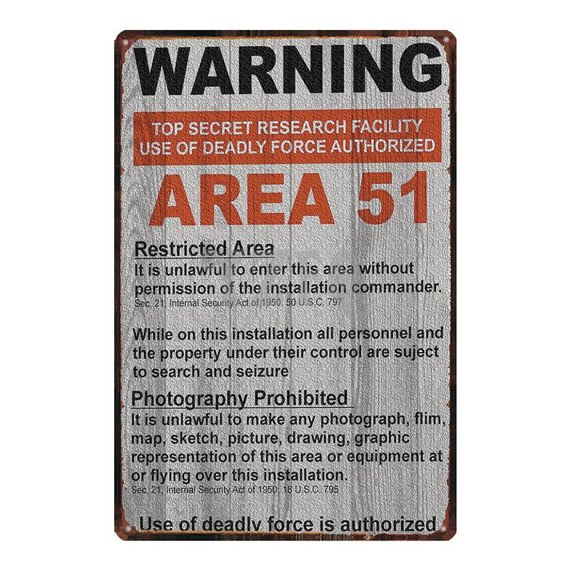 Area 51 Warninng No Trespassing  Retro Metal Sign  Wall kitchen  Home Art Vintage Decor Metal Poster 30X20CM DU-2853