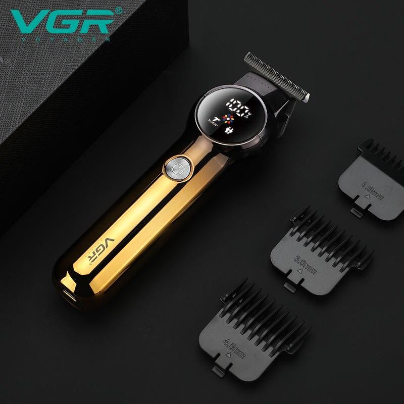 VGR V-989 Men's Hair Clipper Gradient Color Body Hair Trimmer USB Dual Use Pusher Powerful LED Intelligent Digital Display Pusher Home Hair Trimming