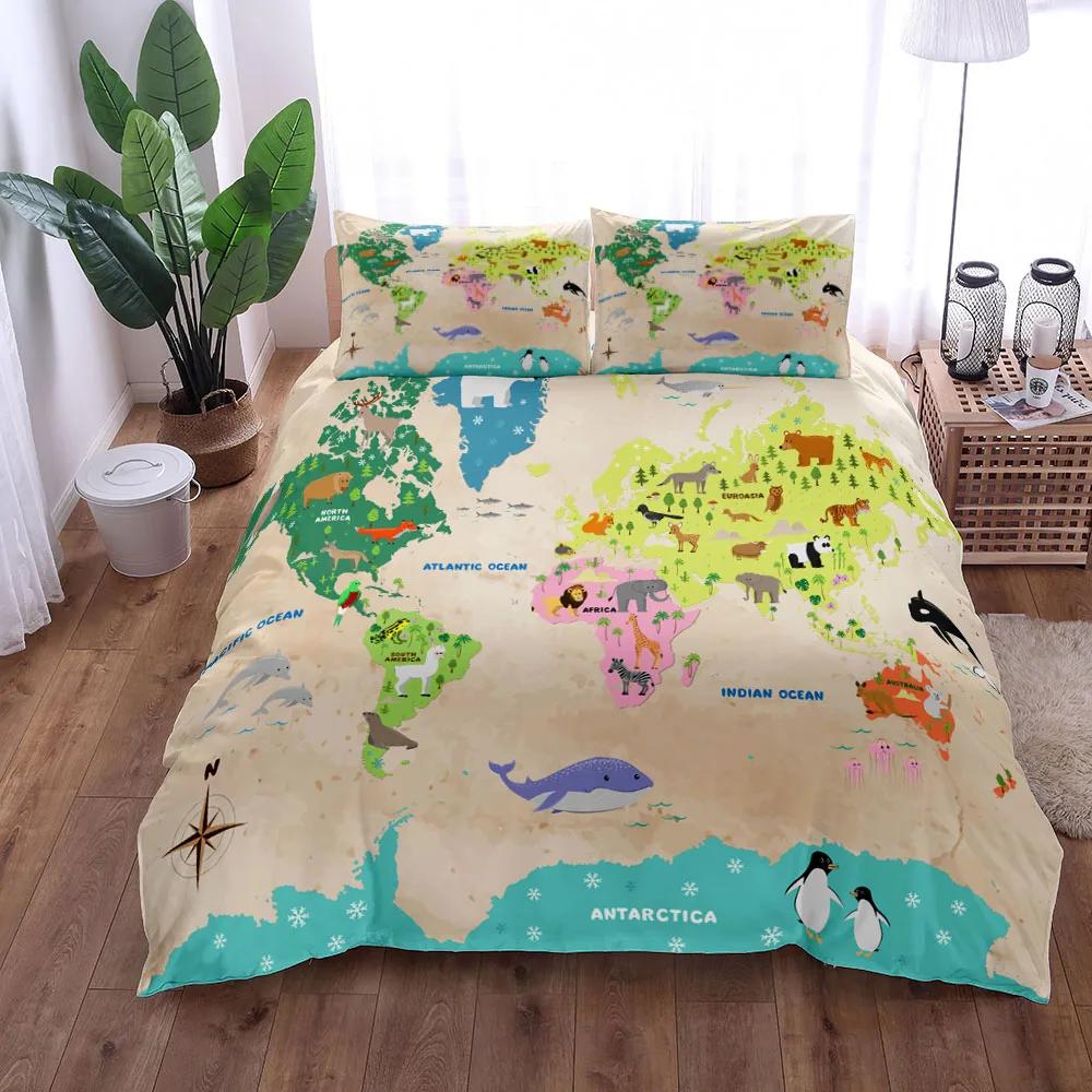 World Nautical Map Duvet Cover Set Bed Linen Collection King Queen Double Full Twin Single Size Fits Comforter
