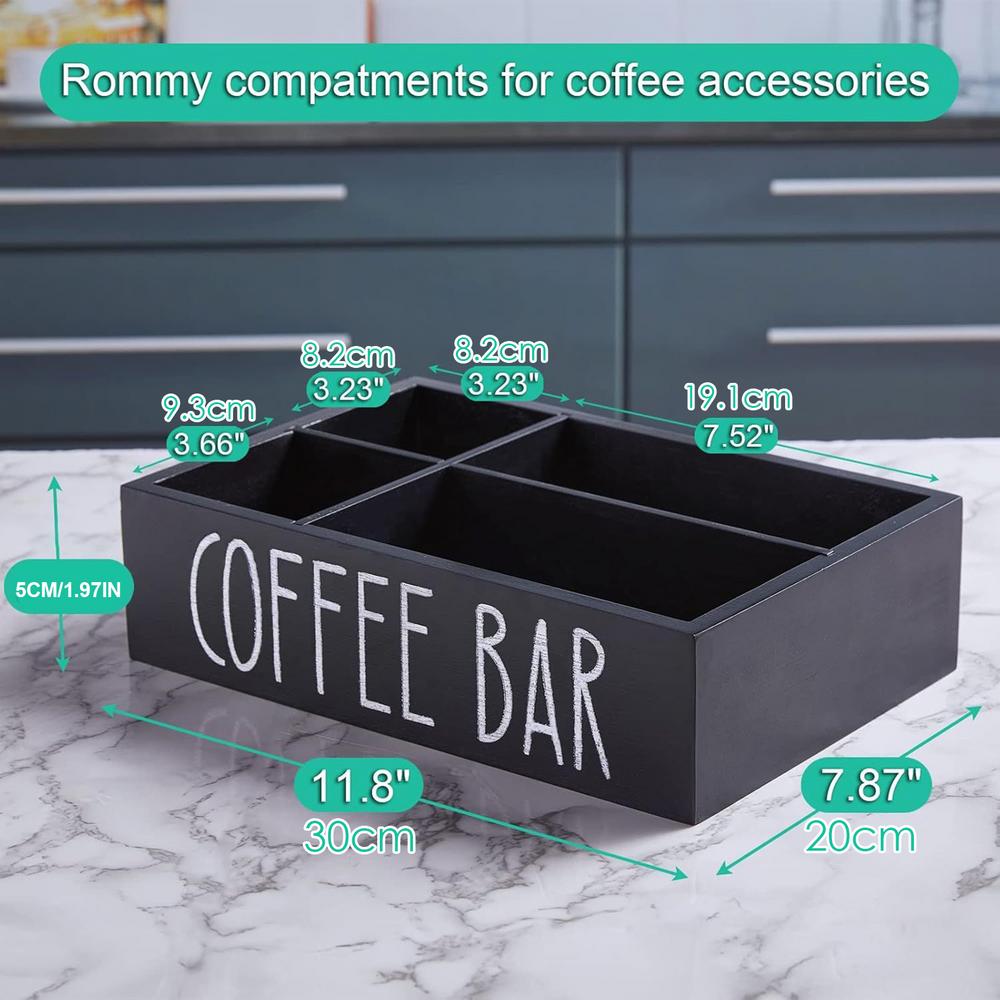 

Wooden Coffee Bar Organizer 4-Grid Coffee Station Countertop Storage Box With Removable Dividers Kitchen Tea Cup Container чорний