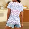 Women Square Neck Short Sleeve Top Black Galaxy Colorful Glitter Butterfly Print Blouse