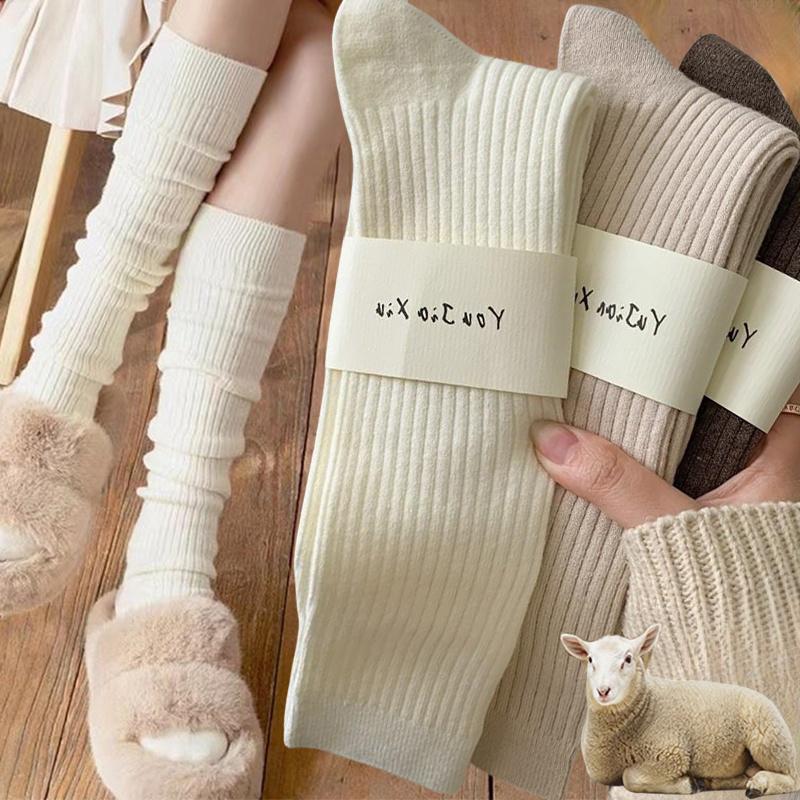 Damen Weiche Wolle Lange Socken Herbst Winter Kaschmir Einfarbig Gestrickte Strümpfe Skinny Lässig Kniehoch Flauschig Warm Verdicken Mädchen Socken