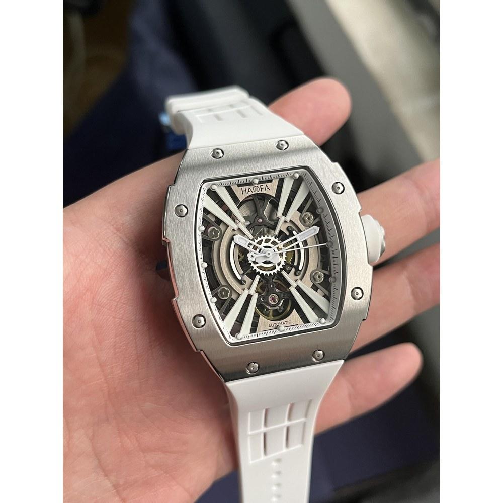 Haofa Skeleton Automatic Wristwatch Men 316L Stainless Steel Barrel Tonneau Business Fashion Gift