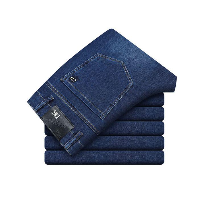 Men s Versatile Elastic Slimming Denim Jeans - Loose Straight-Leg Mid-Aged Fit 30 синий