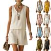 Women's Fashionable Cotton Linen Casual Vest And Shorts Set