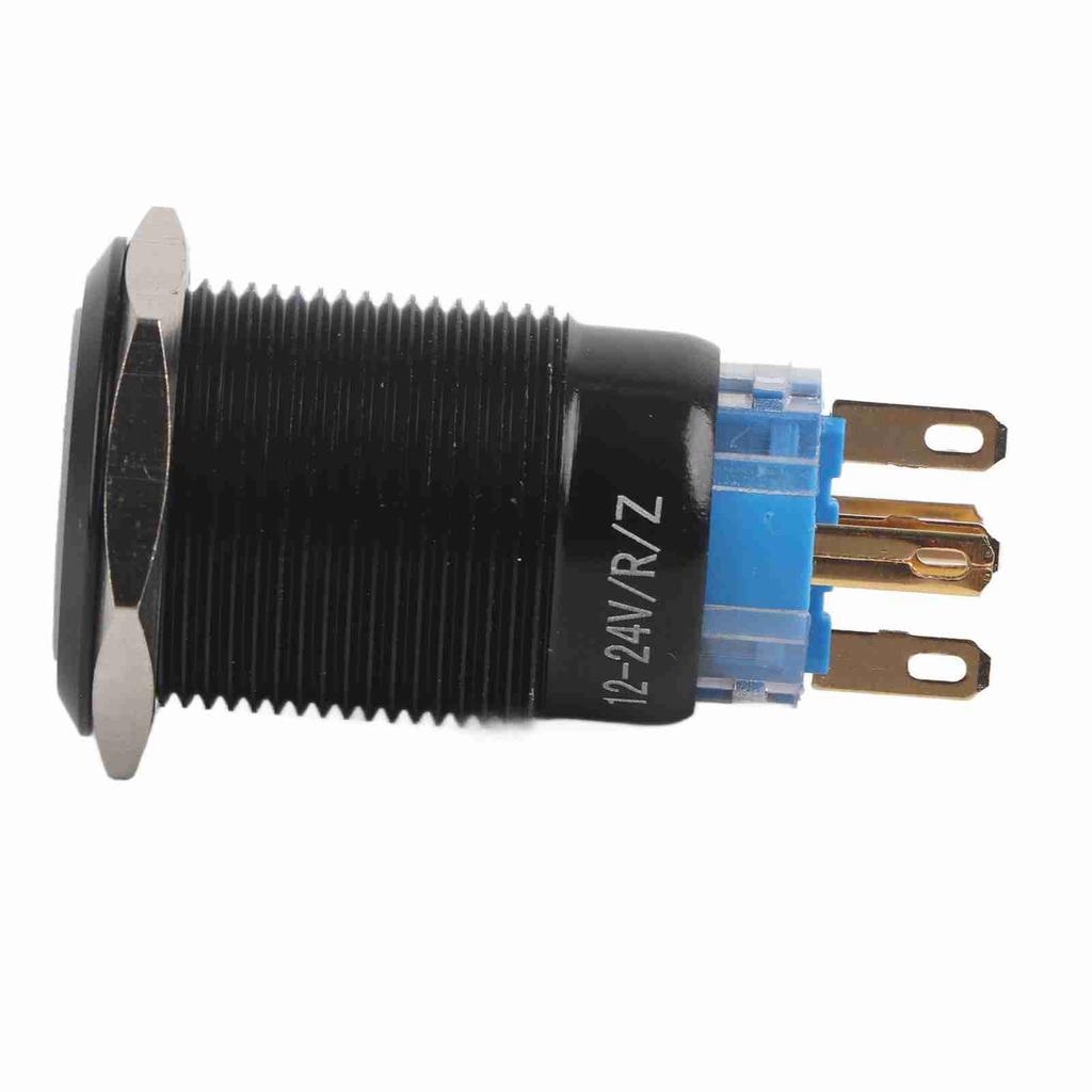 19mm 12 24V LED ON OFF Black Waterproof Selflocking Latch Push Button Flate Switch