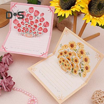 Biglietto di auguri pop-up, bouquet di fiori 3D, biglietto fatto a mano con rosa, girasole, tulipano, biglietto regalo per la festa della mamma, laurea, anniversario