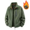 Solid Men's Fleece-Lined Bomber Jacket Winter Windproof Stand-Collar Zip-Up Thicken Warm Plush Coat Fashion Clothing