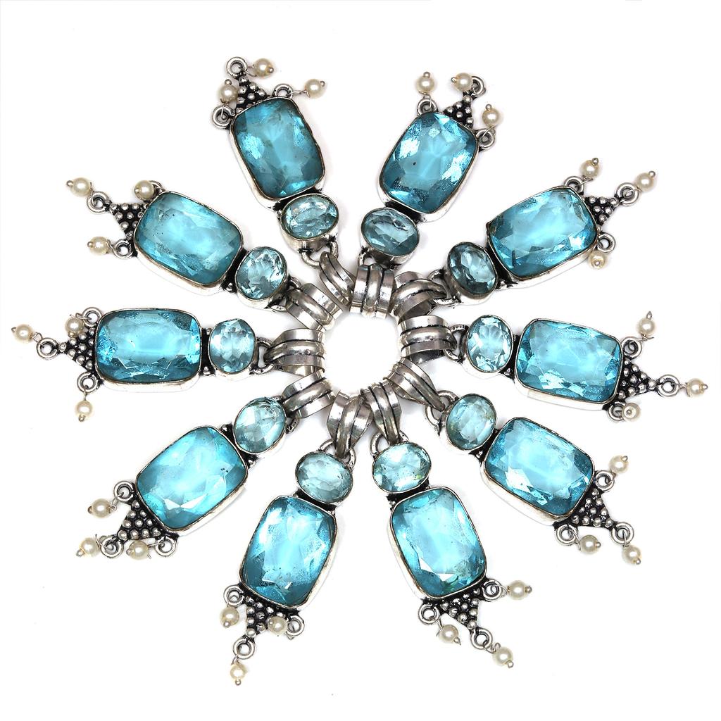 10 pcs London Blue Topaz Pearl Gemstone Women's Silver Jewelry Pendant